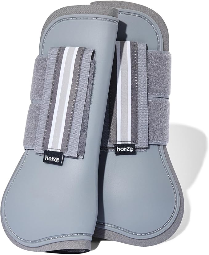 HORZE Adepto Open Front Tendon Boots | Durable Shell with Neoprene Lining - Steel Grey - Horse