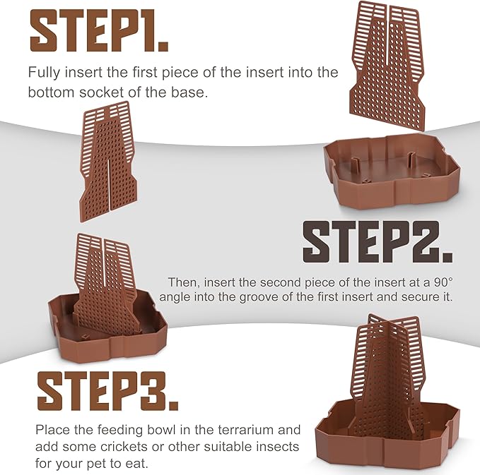 Chameleon Feeding Bowl for Reptile Terrarium, Climbable Design for Reptile to Hunt, Suitable for Feeding Lizards, Bearded Dragons, Geckos, Guardians, Frogs, Reddish Brown, Small