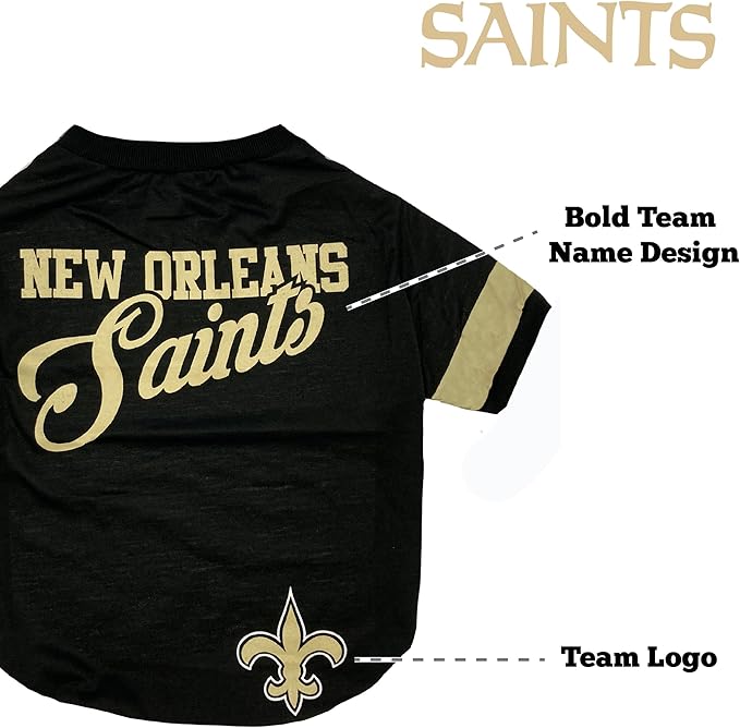 NFL New Orleans Saints T-Shirt for Dogs & Cats, Large. Football Dog Shirt for NFL Team Fans. New & Updated Fashionable Stripe Design, Durable & Cute Sports PET TEE Shirt Outfit