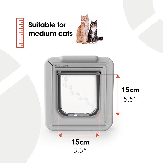 Cat Mate Elite I.D Disc Cat Flap with Timer Control (305) - Compatible with Pet Mate I.D Discs, for Small to Average Sized Cats, for Glass, UPVC, Walls and Wood, White