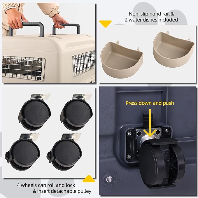 Elevon Plastic Kennels, Plastic Dog Crate, Airline Approved Pet Carrier for Dogs and Cats Longer Traveling, XL