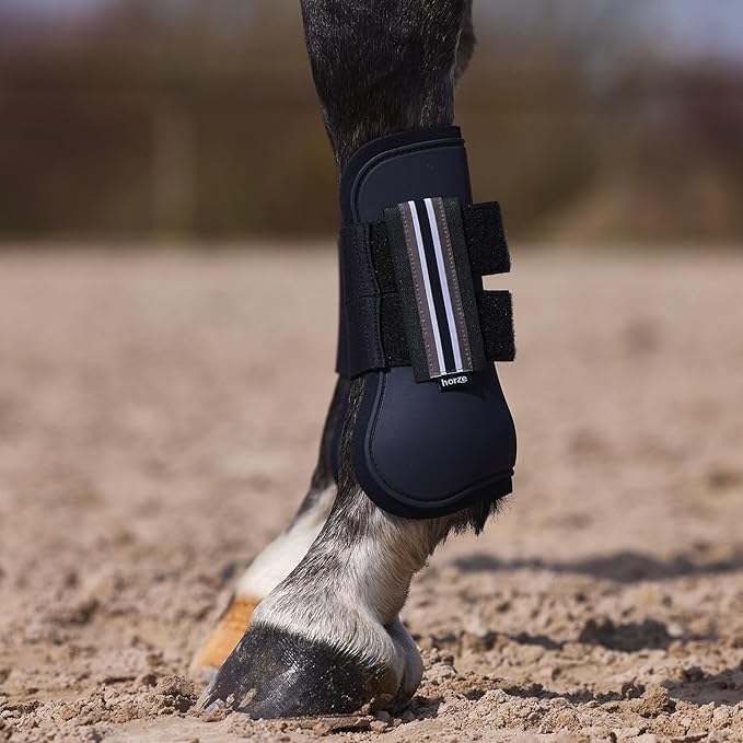 HORZE Adepto Open Front Tendon Boots | Durable Shell with Neoprene Lining - Dark Navy - Horse