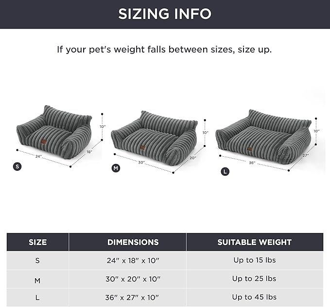 Bedsure Cute Cat Couch for Pets - Fluffy Cat Sofa with Premium Soft Corduroy Fleece, Fuzzy Pet Couch Bed with Removable Washable Cover, Supportive Pet Chair for Indoor Cats, 24inch, Warm Grey