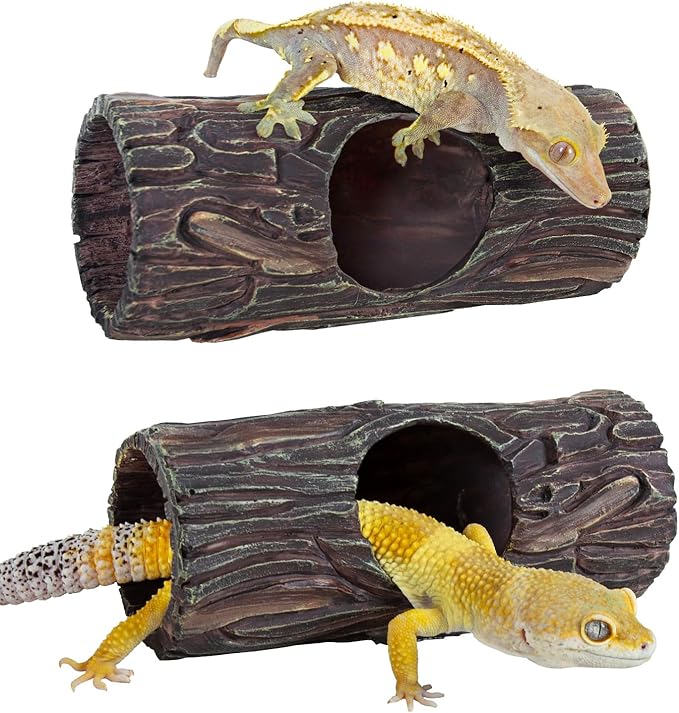 REPTIZOO Magnetic Reptile Hide Cave Resin Hollow Tree Trunk Hideout, Gecko Hide with Strong Magnetic Climbing Toy Reptile Tank Accessories for Crested Gecko,Lizard, Terrarium Decor