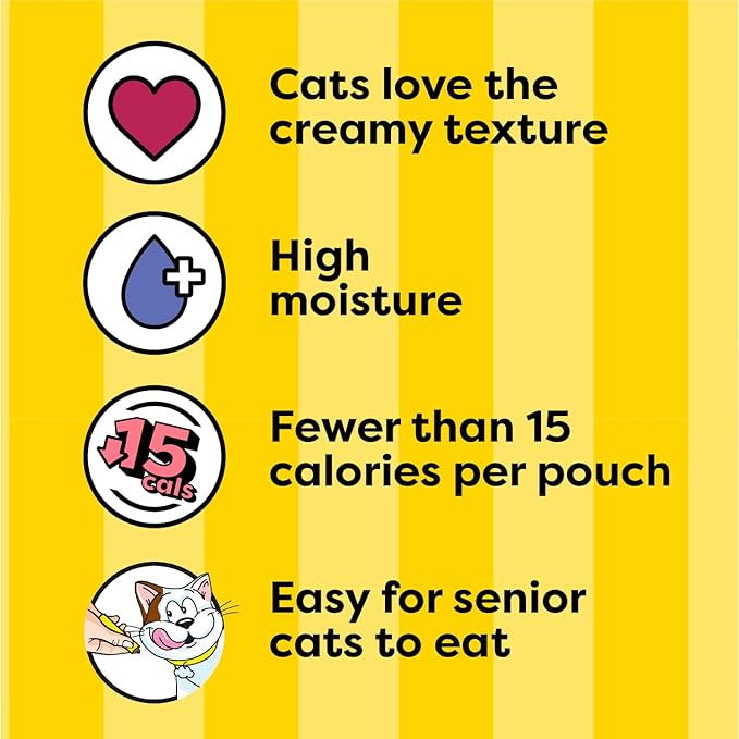 Temptations Creamy Puree Mix-Ups Squeezable Lickable Wet Cat Treats, Tuna Flavor, Salmon Flavor, and Seafood Medley Flavor, 0.42 oz. Tubes, 24 Count