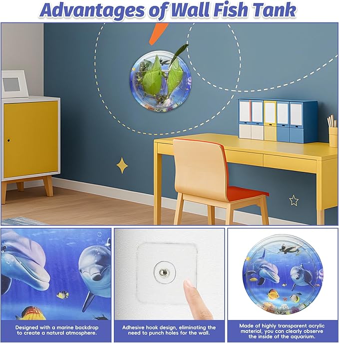 kathson Acrylic Wall Hanging Fish Bowl Wall Mounted Fish Tank Planter Fish Bubble Hanging Aquarium Hydroponic Plant Pot Betta Fish Tank Bowl for Home Decor Pot Decoration Planter (6.69 in)