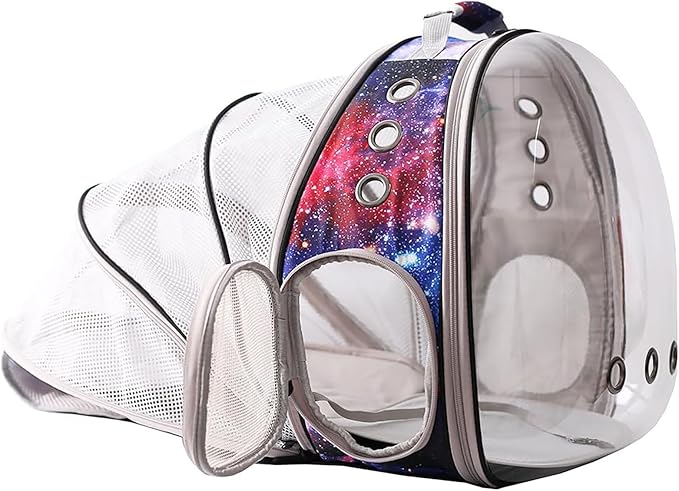 halinfer Galaxy Blue Cat Bubble Backpack, Back Extension Space Capsule Astronaut Clear Window Fit up to 12 Pounds Cat, Vet Transport Carry Bookbag, Airline Approved