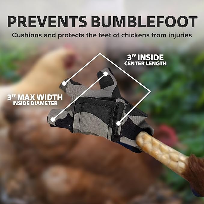 Chicken Shoes for Injured Feet – Protective Neoprene Footwear for Chicken, Open-Toe Design for Bumblefoot Relief, Made in USA - Standard, 3" Max. Inside Width, Gray Camouflage