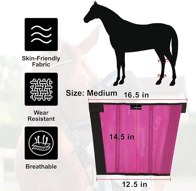 FOXLVDA Fly Boots for Horses Set of 4, Comfortable Horse Leggings, Mesh Material Design with Metal Support Bars for Reduces Stomping & Leg Fatigue (Pink, Medium)