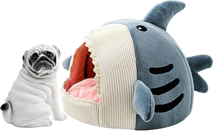 Shark Cat House, Shark Shaped Kennel, Kitten Bed Hideout House, Covered Shark Head Shaped Indoor Pet Nest for Cat, Small Dogs (Blue, S(15 * 13.8 * 12.6 in))