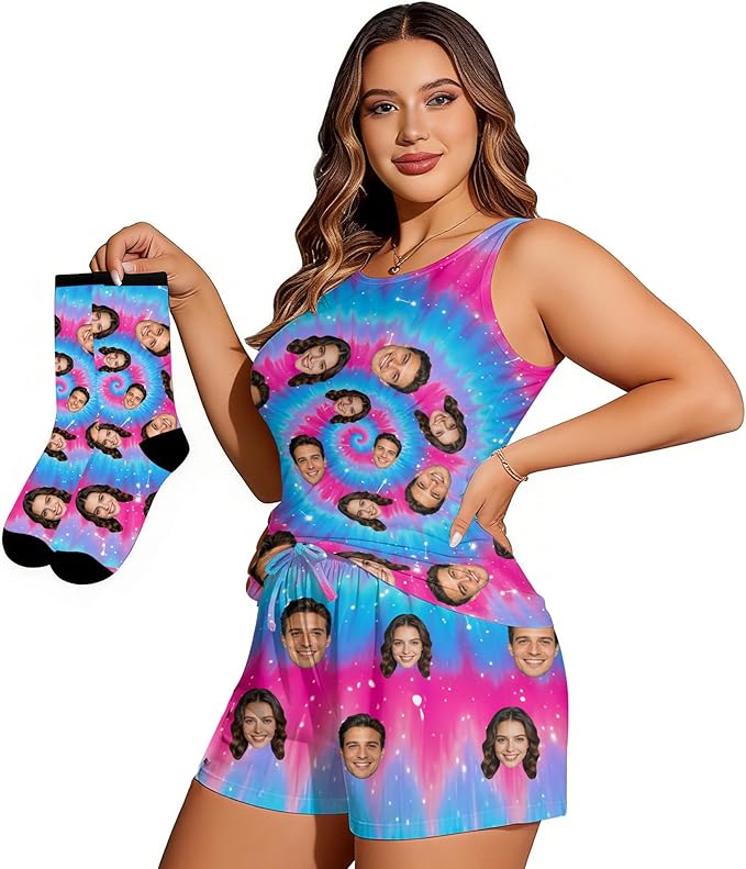 D-Story Personalized Pajamas with 1-8 Faces for Women Men, Custom Christmas Pjs, Pajamas Gifts For Family,Cat Mom,Dog Mom