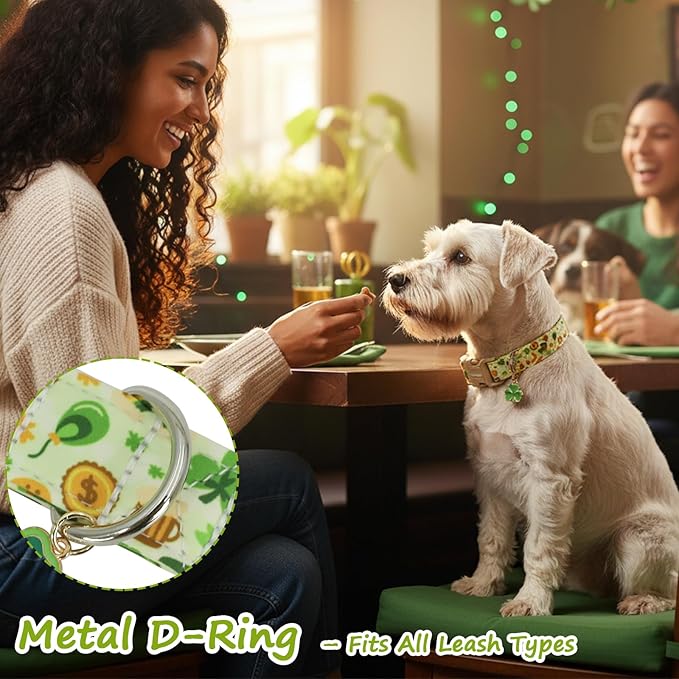 St. Patrick's Day Dog Collar,Light Green Puppy Collar with Lucky Shamrock,Adjustable Spring Cotton Collars Gifts for Small Medium Large Dogs,Dog Accessories M