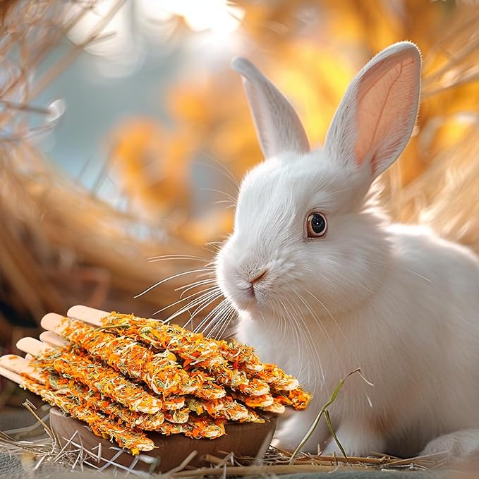 Abizoo Bunny Chew Toys for Teeth, Natural Chamomile Wooden Chew Sticks for Guinea Pigs, Rabbits & Small Animals - Safe Chew Toys for Teeth Grinding, Dental Care