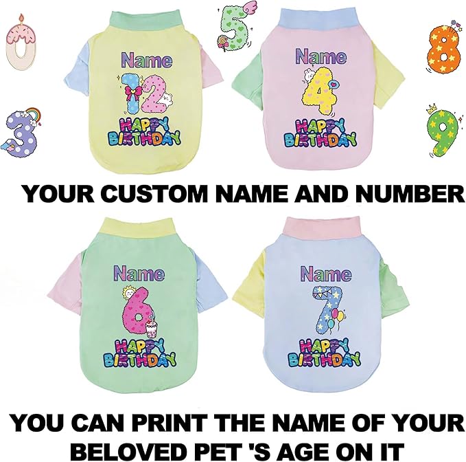 Custom Dog Birthday Shirt,Personalized Pet Apparel Print with Name Age Number,Pet Birthday Outfit,Lightweight Breathable Cotton Vest for Small Medium Large Dogs Cat (Dopamine Yellow, Medium)
