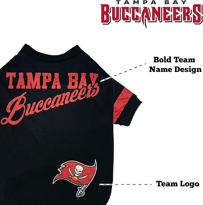 NFL Tampa Bay Buccaneers Dog & Cat T-Shirt, Small. Football PET TEE for NFL Team Fans. New & Updated Fashionable Stripe Design, Durable & Cute Sports Outfit