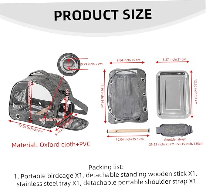 Bird Travel Cage, Bird Carrier,Transparent Bird Travel Carrier Including Standing Stick and Steel Plate,Foldable and Breathable kleintier transportbox for Small Pets