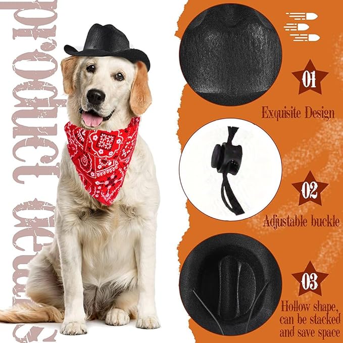 Dog Cowboy Costume Mini Black Cowboy Hat Pet Bandana Halloween Costume for Cat Size L