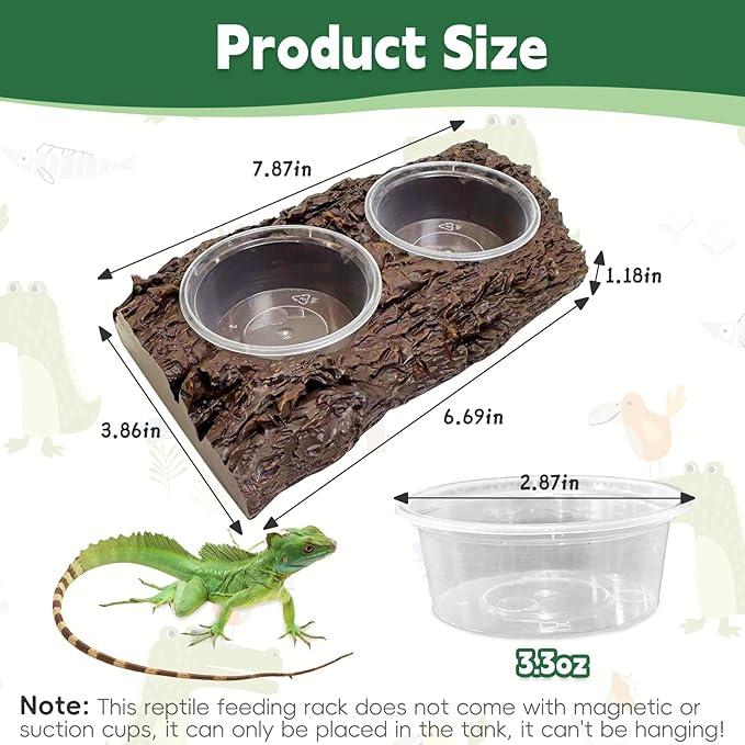 PINVNBY Double Gecko Feeder Bowl Resin Rock Reptile Water Dish with Feeding Cups Gecko Reptile Terrarium Tank Accessories for Bearded Dragons Leopard Lizard Snake Chameleon