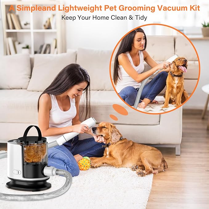 Dog Grooming Kit, 12000Pa Strong Pet Grooming Vacuum for Shedding with 5 Pet Grooming Tools for Dogs and Cats,1.5L Large Capacity, Black (Black)