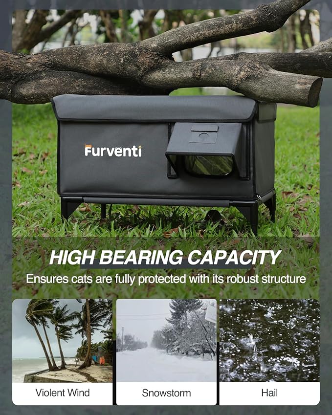Outdoor Heated Cat House in Winter,Extremely Insulated & Weatherproof,Elevated Feral Cat Shelter with Waterproof Eaves & Escape Door for Outside Stray Barn Cat (Dark Grey,M.)