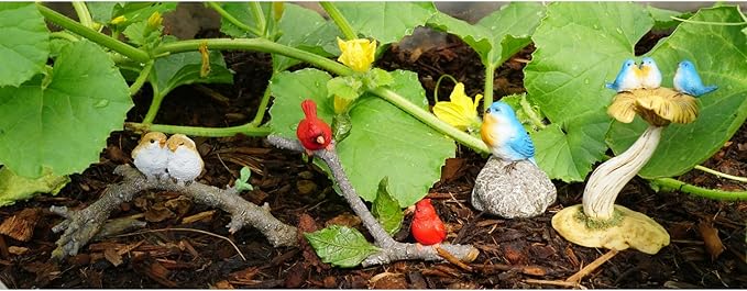 Top Collection 4402 Miniature Fairy Garden & Terrarium 3 Bluebirds on Mushroom Bird Bath Statue, Small