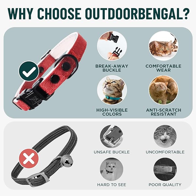 OutdoorBengal Black Cat Collar Breakaway, Soft Padding for Medium to Large Cats - Durable Heavy Duty Tactical Fabric, Comfortable, Quick Release Breakaway Cat Collars, No Bell Collar (Black, Adult)