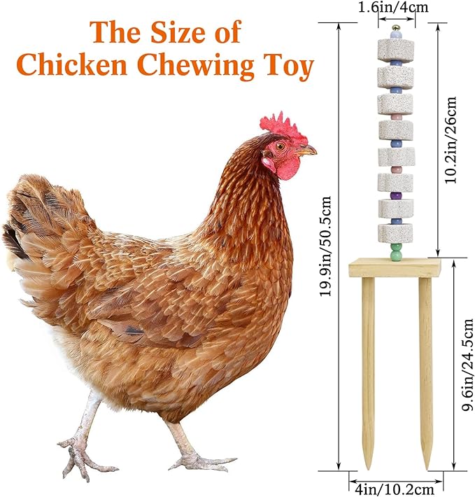 Hamiledyi Chicken Chewing Toy Chicken Coop Accessories with Calcium Stone & Wood Stake Enrichment Toys for Hens, Ducks, Geese, Cockatiel, Parakeet, Parrot, Budgie