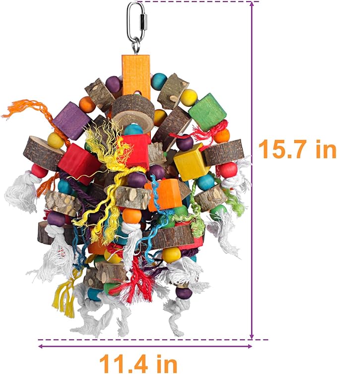 Parrot Toys Prickly Ash Wood 15.7 Inch Natural Material Bird Toys for Medium & Large Parrots Macaw Cockatiels Parakeets Cockatoo Conure Pet Bird Supplies