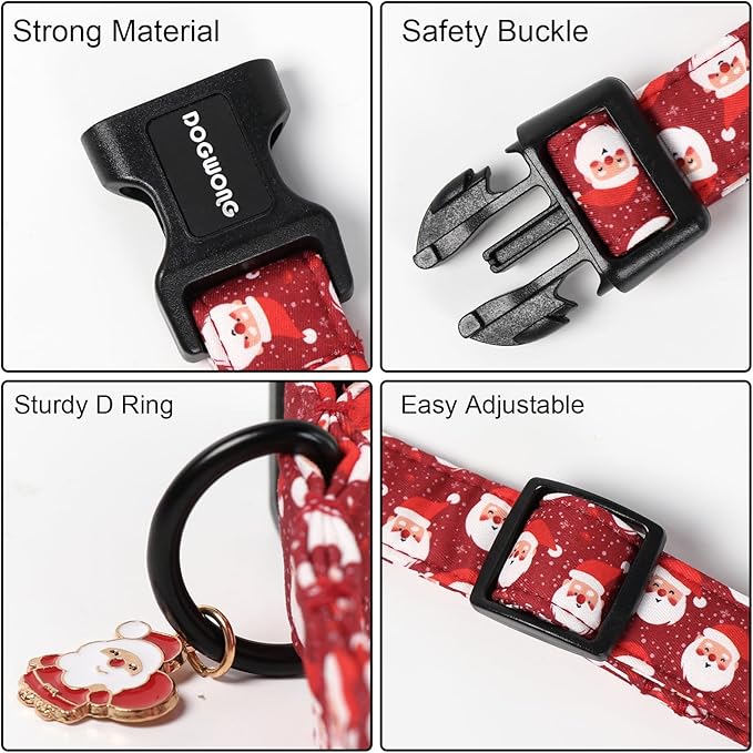 DOGWONG Christmas Dog Collar, Red Santa Claus Print Cute Dog Collars Winter Holiday Male Female Adjustable Dog Collar for Small Dogs