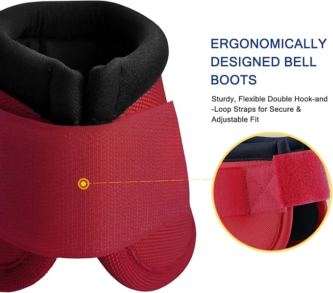 Equine Ballistic Overreach Bell Boots, No-Turn Horse Hoof Protection Boots (Sold in Pairs) WineRed Large