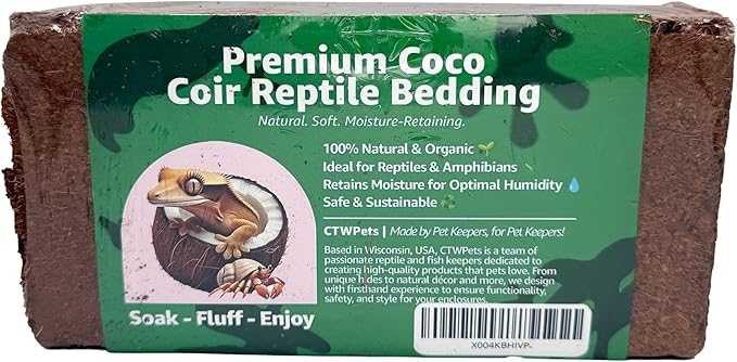 Reptile Coco Coir Bedding – Compressed Coconut Fiber Substrate for Reptiles, Amphibians, and Terrariums (1.4LB)
