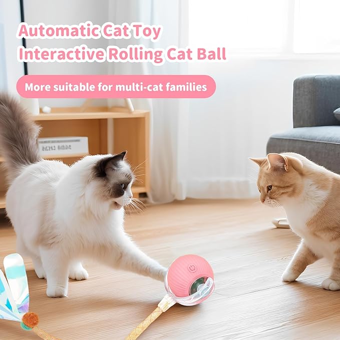 Interactive Cat Toys for Indoor Cats Smart Automatic Ball Rolling for Bored Kitten Pet Upgraded Speedy Moving Chase Dogs Toy Pink Dragonfly