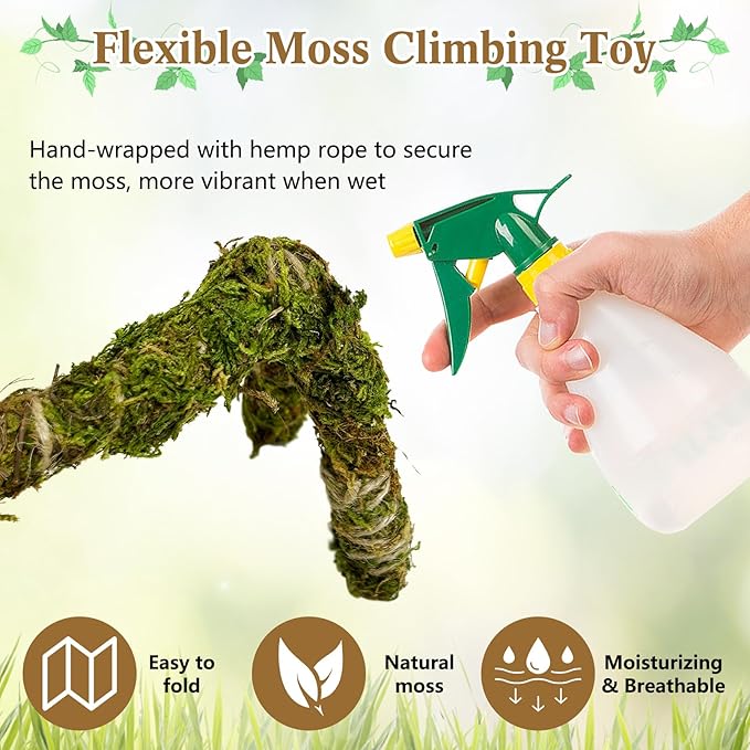 6 PCS Hermit Crab Accessories Set Large Bendable Moss Hermit Crab Climbing Toys Coconut Shell Hut with Ladder Climbing Hammock with Suction Cup Plants for Reptile Amphibian