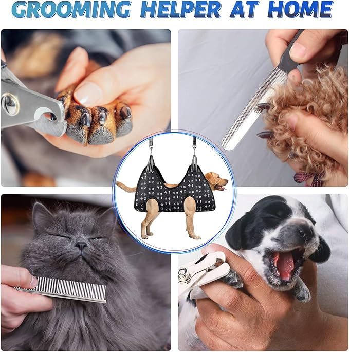 Pet Dog Grooming Hammock Harness for Grooming (XL 80lb), Dog Sling Holder for Clipping Nails with Clippers, Pet Comb