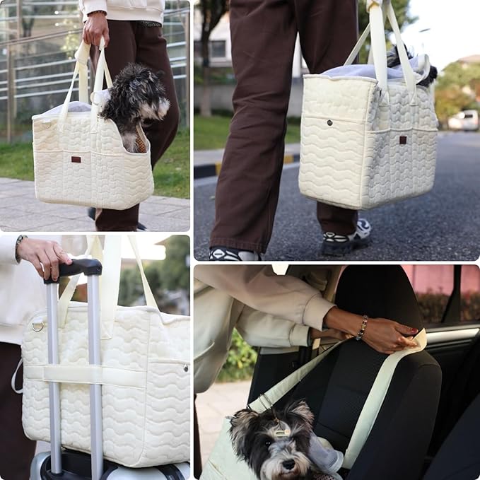 Small Dog Bag Puppy Purse Carrier for Adult Cat Rabbits Bunny Carriers Large Cat,with Multiple Pockets,Breathable Mesh,Traveling Pets Tote Picnic Outdoor 15lb (Beige2, Large)