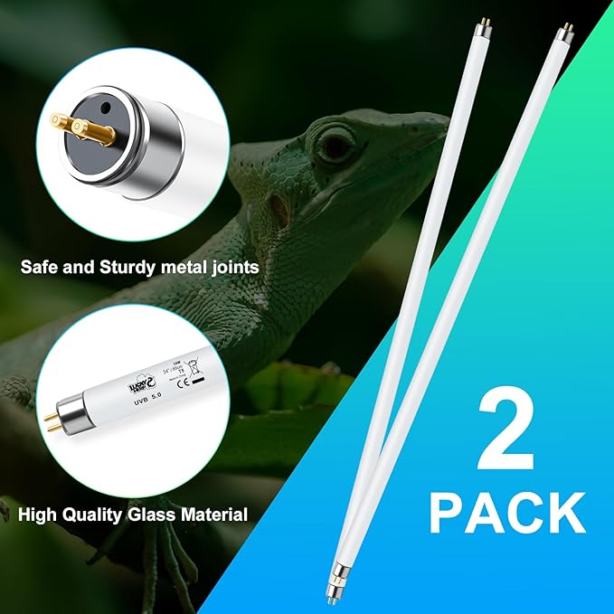 LUCKY HERP 2 Pack T5 UVB 5.0 Reptile Light 39W, UVA UVB Fluorescent Lamp Tube, UVB Lighting Bulb for Turtles, Chameleon, Tortoises, Lizard