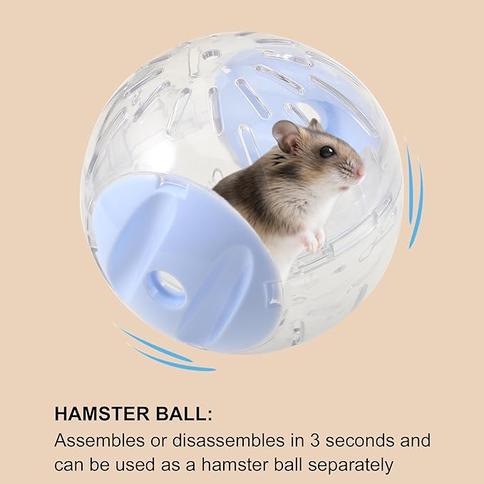 3-in-1 Hamster Ball 4.8 Inch Detachable Hamster Wheel Racing Car Toy