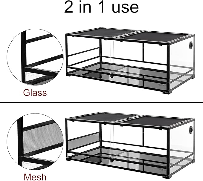 REPTI ZOO 85 Gallon Glass Terrarium, 48" x 24" x 18" Detachable with Double Hinge Door & Screen Ventilation, 2 in 1 Large Reptile Terrarium