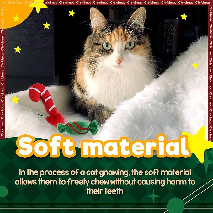 ALL FOR PAWS Christmas Cat Toys with Catnip, Teething Chew Bite Resistant Toy for Indoor Cats, Xmas Gift Kitten Toys, Interactive Kitten Toys