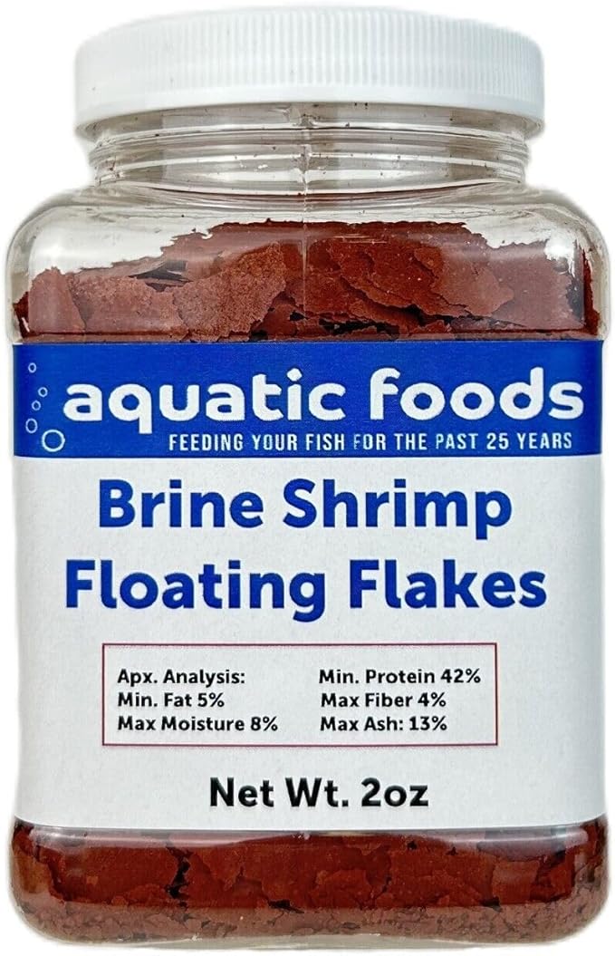 Aquatic Foods Inc. Brine Shrimp Flakes for Freshwater Cichlids, Angels, Live Bearers, Tetras, Guppies, Marine Tangs, Butterflies, Angelfish, Anthias, Clown Fish...WL 2oz Sm Jar