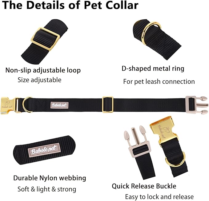 Nylon Dog Collar - Adjustable Black Soft Webbing Dog Collars for Small Medium Large Dogs Boy Girl Puppy Collar with Safety Metal Buckle XS