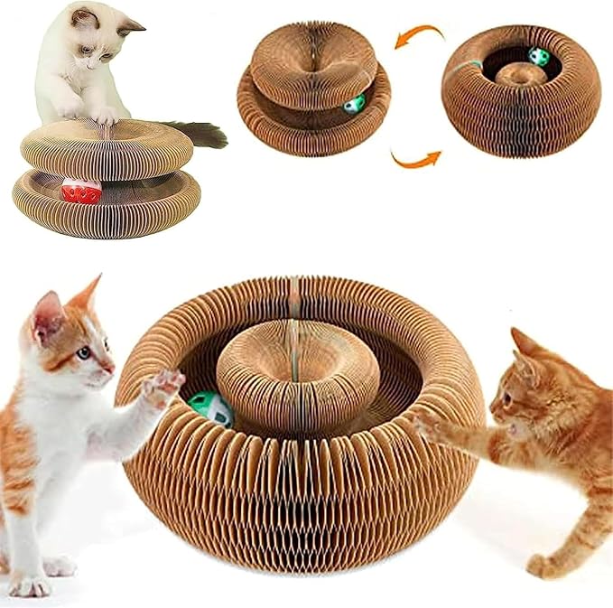 Kitty Kurl Cat Toy,Magic Organ Cat Toy,Magic Organ Cats Scratcher Board,Foldable Recyclable Accordion Toys with Ball for Indoor Cats Playing(1pc)