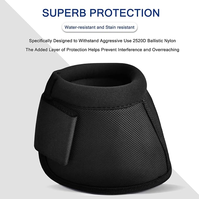 Equine Ballistic Overreach No-Turn Bell Boots for Horses - Horse Hoof Protection Boots (Sold in Pairs) Black X-Large