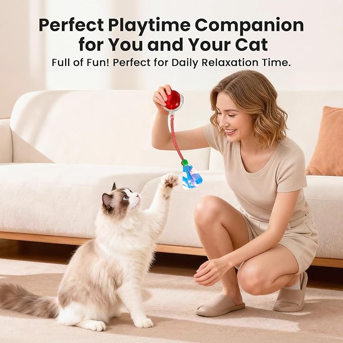 Rocfish Interactive Cat Toy for Indoor Cat, Smart Automatic Cat Chase Ball Toy (Red-N)