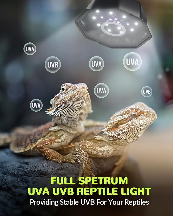LED UVB Light for Reptiles, UVB 5.0/10.0 Reptile Light Dimmable, Adjustable Brightness Reptile Lamp with Timer for Rainforest & Desert Reptiles