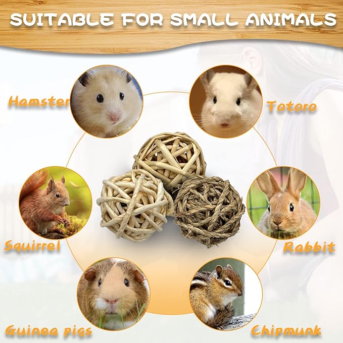 Tfwadmx 6 Pcs Small Animal Chew Ball Toy Rabbit Rolling Activity Play Balls Pet Cage Entertainment Accessories for Hamster Guinea Pigs Gerbil Chinchilla Hedgehog Teeth Grinding Gnawing