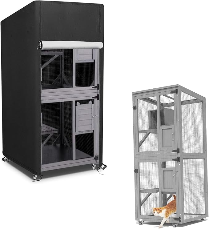Kingling Outdoor Cat House Cover for 4 Tier Catio Outdoor Cat Enclosure With Wheels, Universal Catio Cover Waterproof & Dustproof Pet Enclosure Cover for Outsides(Cover Only)- 25"L x 25"W x 62"H inch