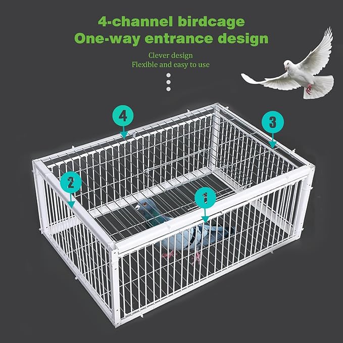 Pigeon Trap Cage with Escape-Proof Design Chicken Trap Bird Cage with One Way Entrance for Sparrows Quails Bird Chick and Duckling (15.75”L x 11.8” W x 10.24” H)