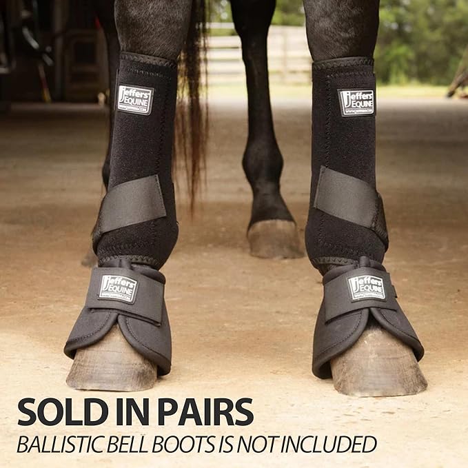 Jeffers Equine Protective Horse Boots 1 Pair Black - Safe Neoprene Leg Guards & Comfortable Fit, Durable Strap Closures, Front & Hind Support, Equestrian Accessories for Travel & Riding - Large