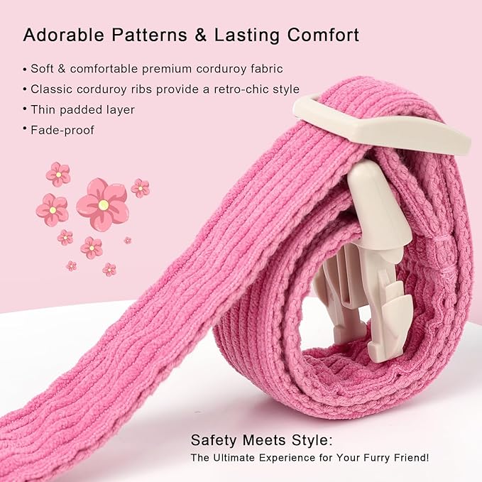 Cute Corduroy Dog Collar - Deep Rose Adjustable Dog Collars for Small Dogs 10-25lbs, Fade-Proof with Secure Snap & Little Charm, Christmas Birthday Gift, S